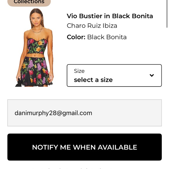 Charo Ruiz Black Floral Bustier (small)  and Matching Skirt (xs). - Picture 8 of 8